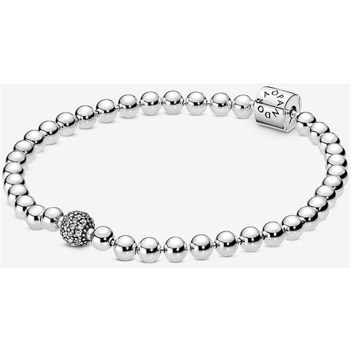 Pandora armband voor dames van roestvrij staal met elegante bolvormige sluiting.