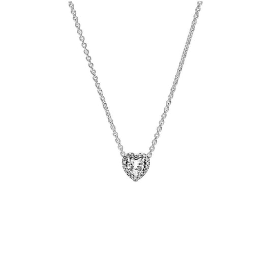 Pandora ketting voor dames, elegant zilver met hartvormige hanger en glinsterende details.