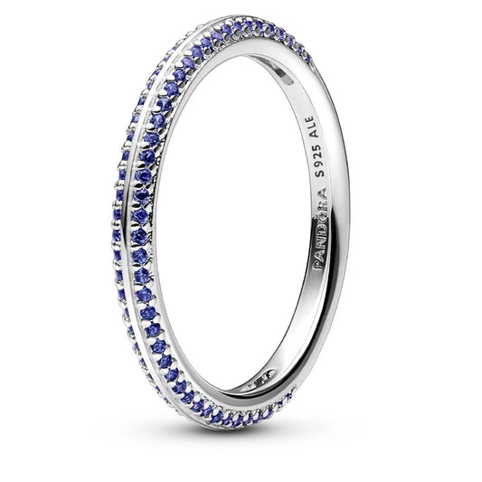 Pandora ring voor dames in sterling zilver met blauwe stenen, elegant ontwerp.