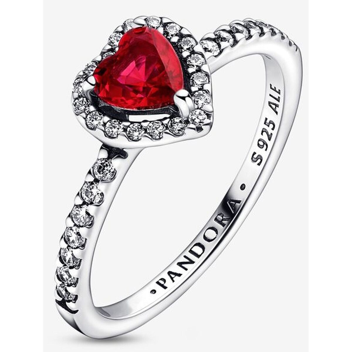 Pandora ring voor dames van 925 sterling zilver met hartvormige rode steen.