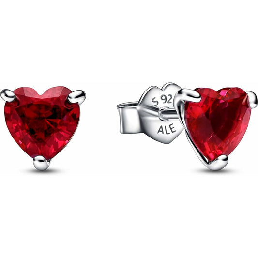 Pandora oorbellen voor dames, hartvormige rode stenen in sterling zilver 925.