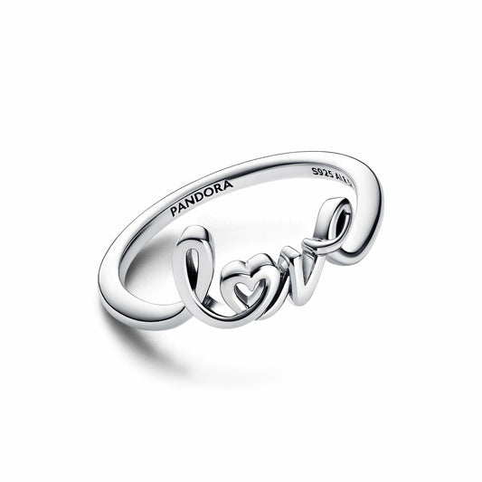 Pandora ring voor dames met elegante 'love' ontwerp in zilver.