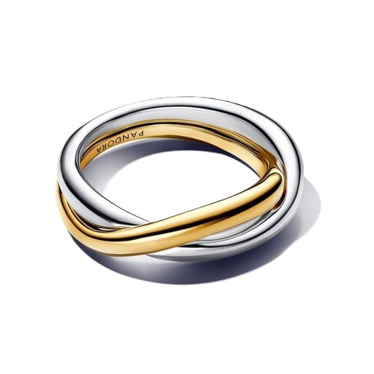 Elegante Pandora ring voor dames in sterling zilver met gouden accenten, maat 12.