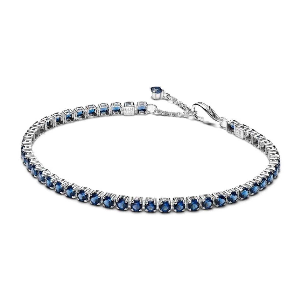 Elegante Pandora armband voor dames met blauwe stenen, 18 cm lang.