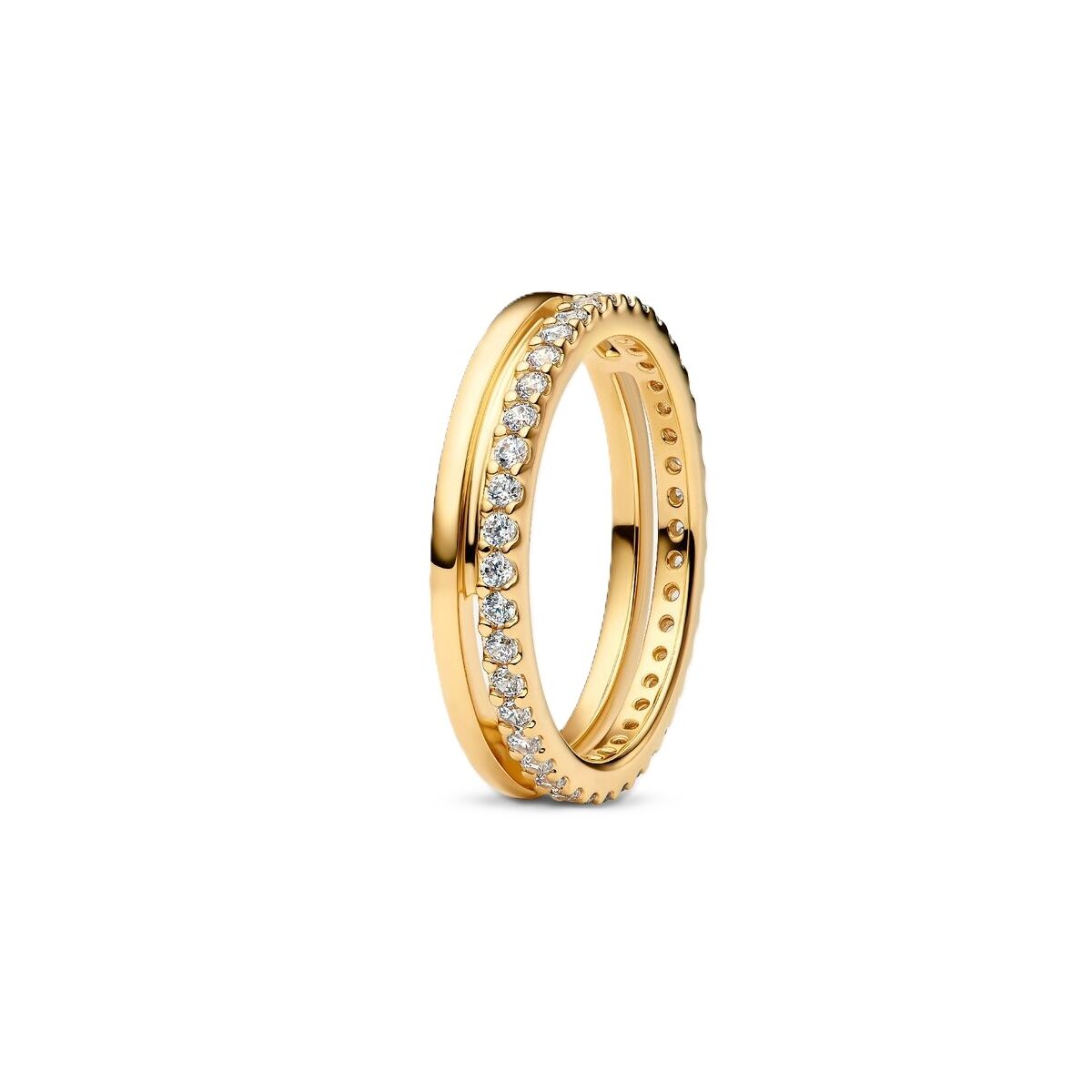 Pandora ring voor dames in 14 karaat goud met sprankelende details.