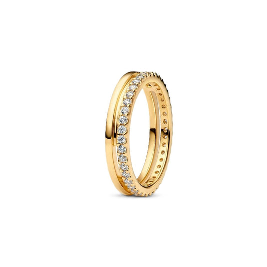 Pandora ring voor dames in 14 karaat goud met sprankelende details.