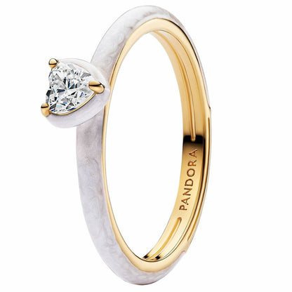 Witte Pandora damesring met een elegante, hartvormige diamant, tijdloos ontwerp.