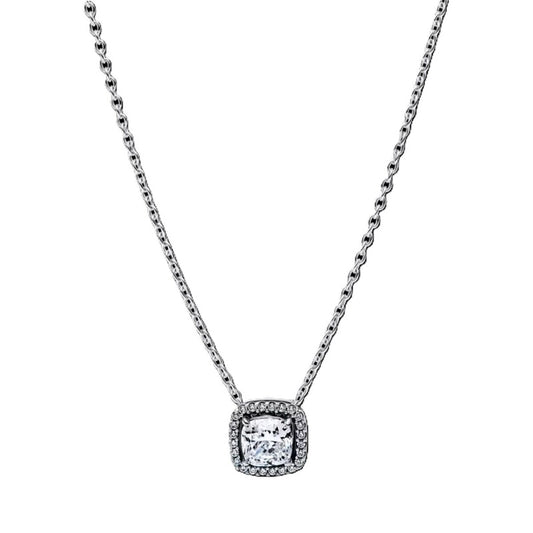 Zilverkleurige Pandora ketting voor dames met elegante hanger en sprankelende details.