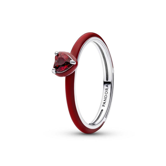 Pandora ring voor dames in elegant rood met hartvormige steen en hoogwaardige afwerking.