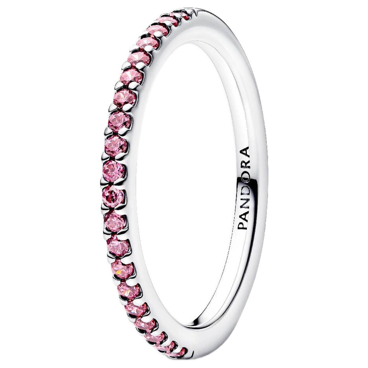 Roze Pandora ring met sprankelende stenen, elegant en vrouwelijk ontwerp.