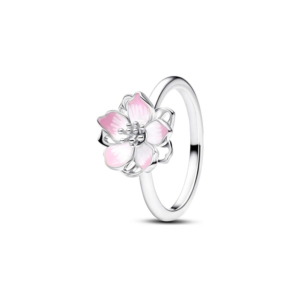 Pandora ring voor dames in roze sterling zilver met bloemontwerp.
