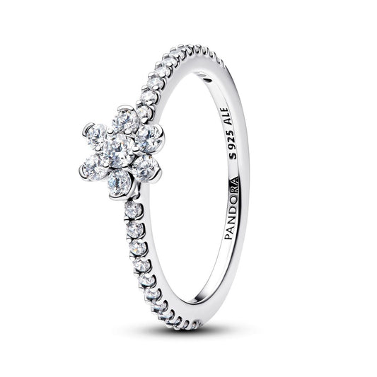 Zilverkleurige Pandora ring van sterling zilver 925 met sprankelende stenen en elegant ontwerp.