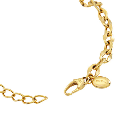 Detail van de gouden Breil armband met sluiting en merklabel.