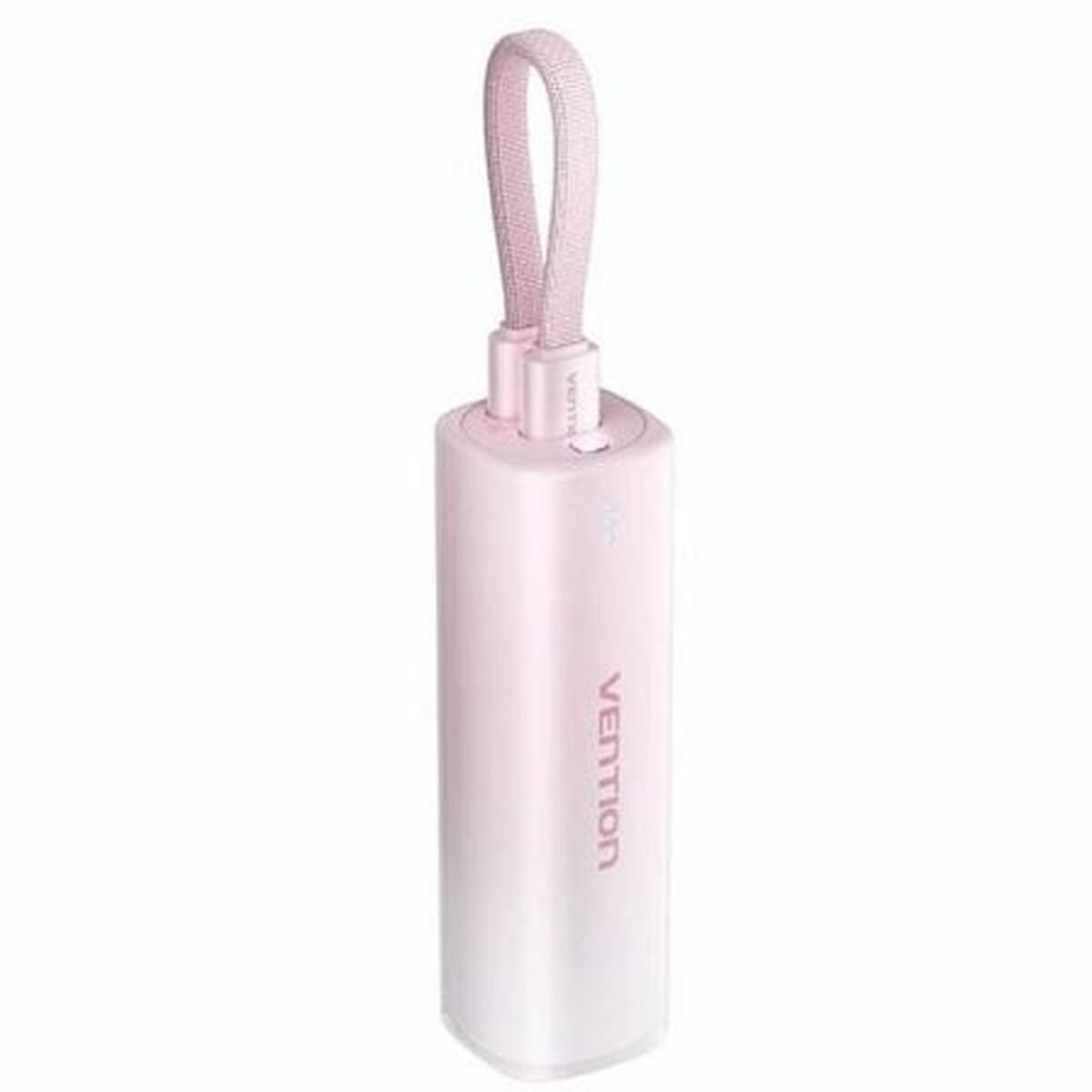Vention powerbank in stijlvol roze ontwerp met handig draagkoord.