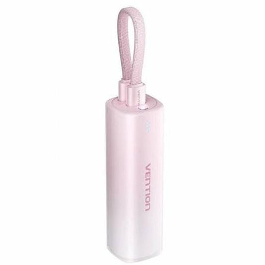 Vention powerbank in stijlvol roze ontwerp met handig draagkoord.