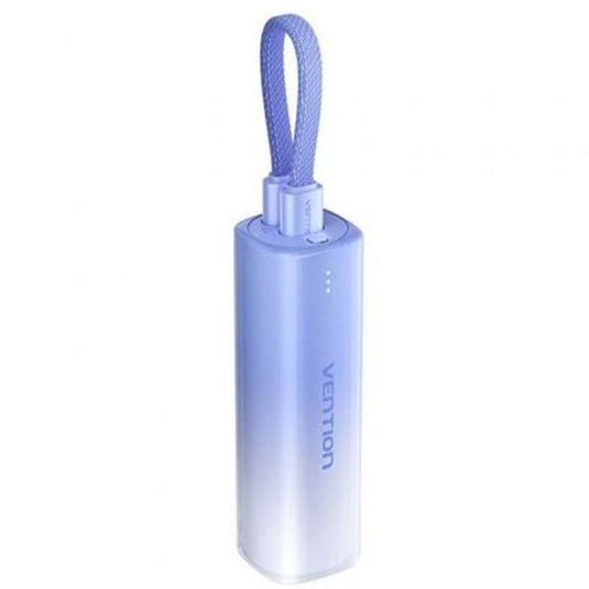 Compacte blauwe Vention powerbank met 20W uitgangsvermogen, rechtopstaand.