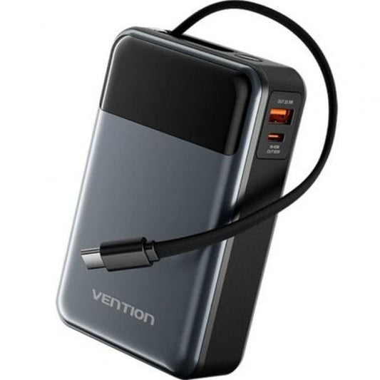 Stijlvolle grijze Vention Powerbank 65W met USB-C en USB-A poorten.