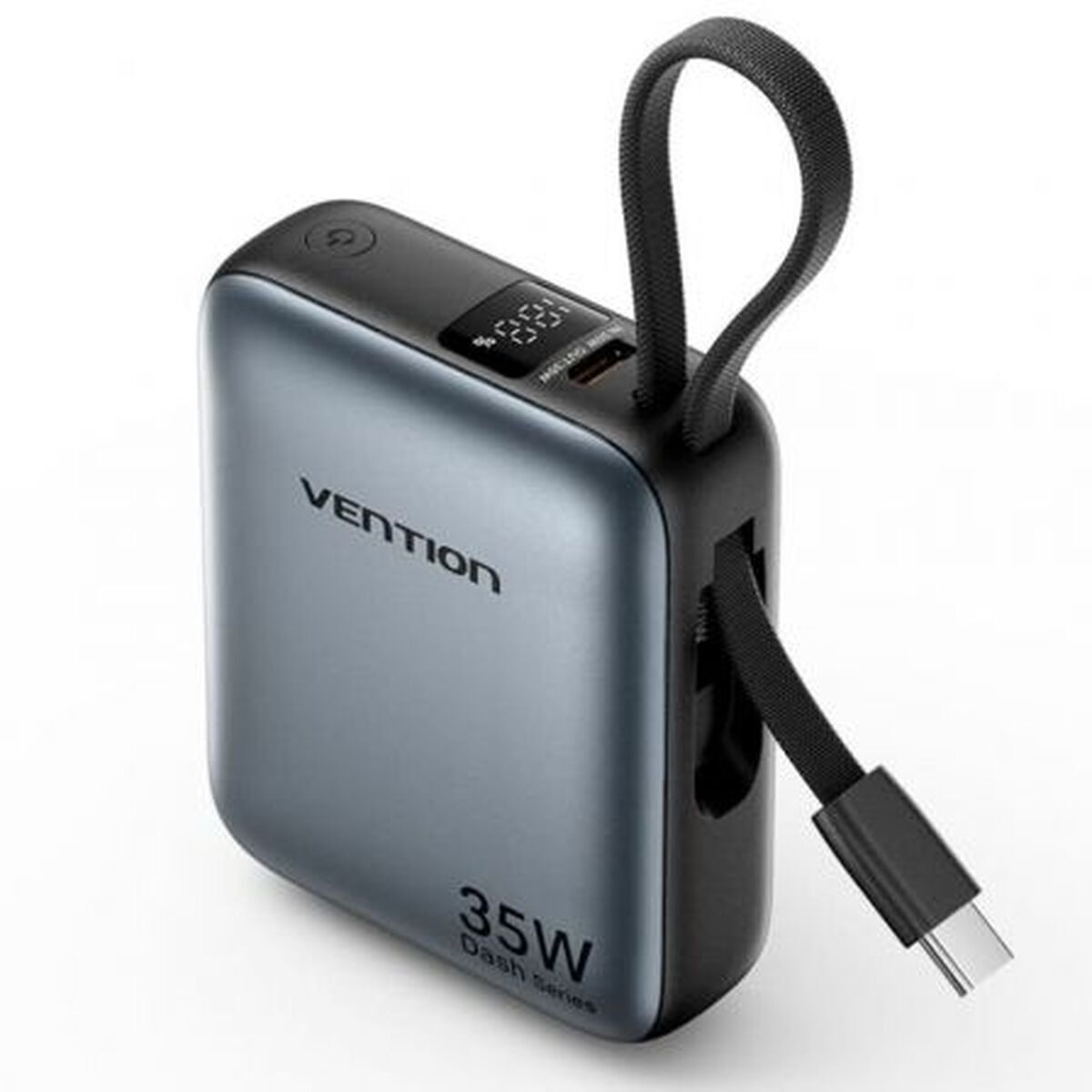 Vention Powerbank 10000 mAh in compact, grijs ontwerp met USB-C aansluiting.