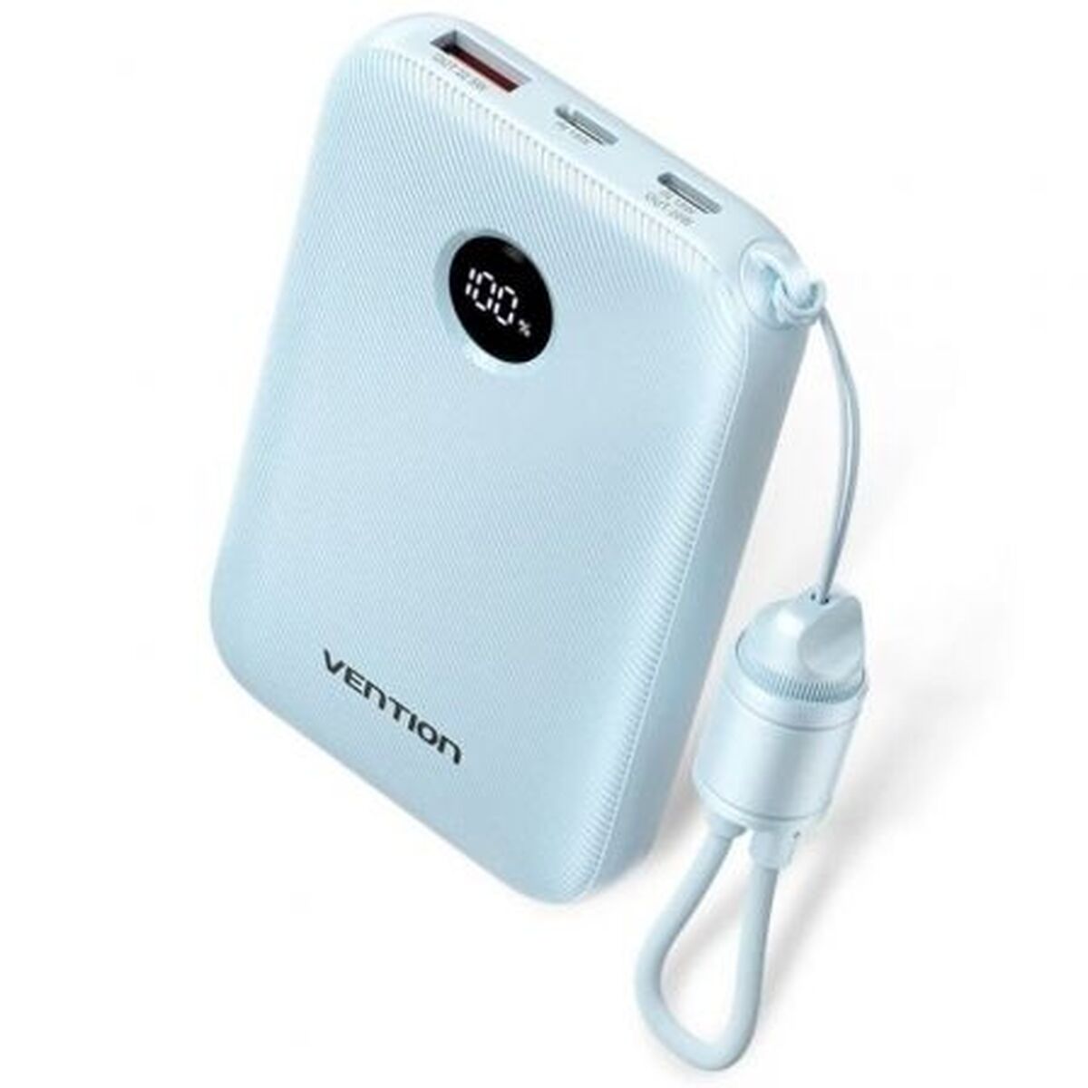 Vention Powerbank 10000 mAh in wit met digitale batterij-indicator en oplaadpoort.