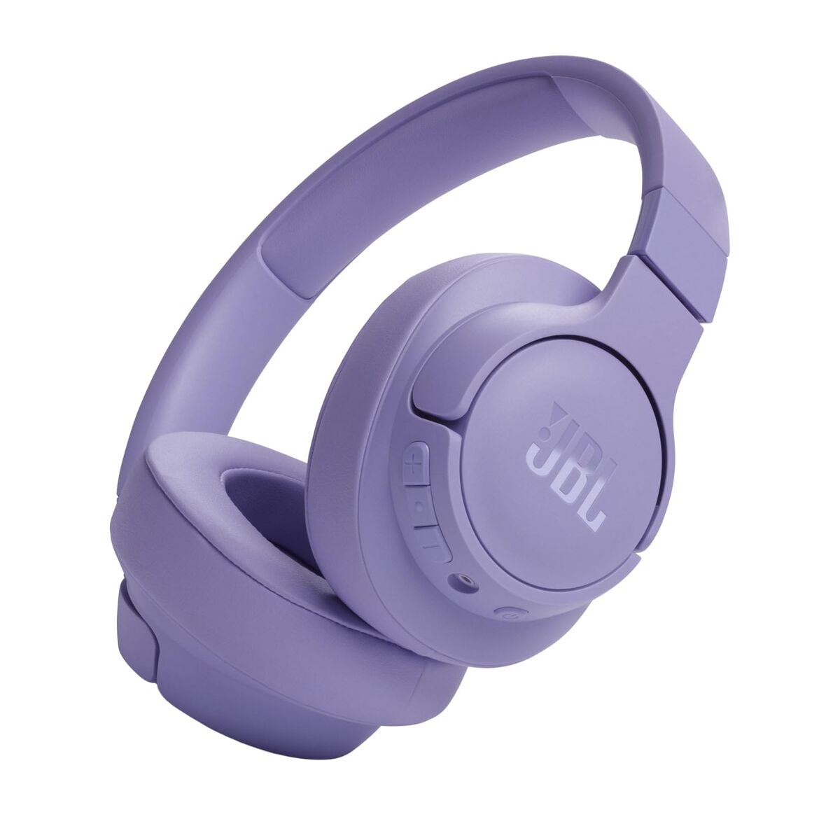 Zijaanzicht van de paarse JBL JBLT720BTPUR oordopjes met comfortabele oorkussens.