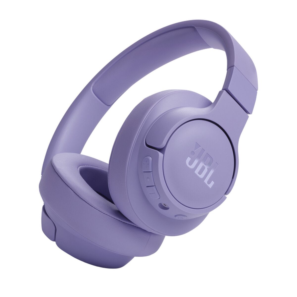Paarse JBL JBLT720BTPUR oordopjes in zijaanzicht met comfortabele oorkussens.