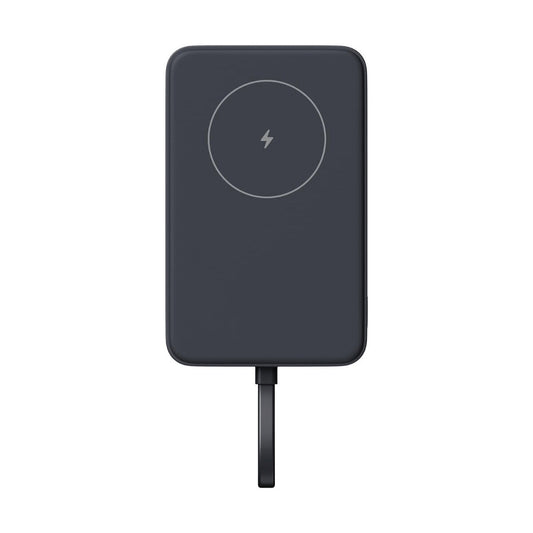 Xiaomi Powerbank 10000 mAh in grijs, met magnetisch draadloos opladen aan de bovenkant.