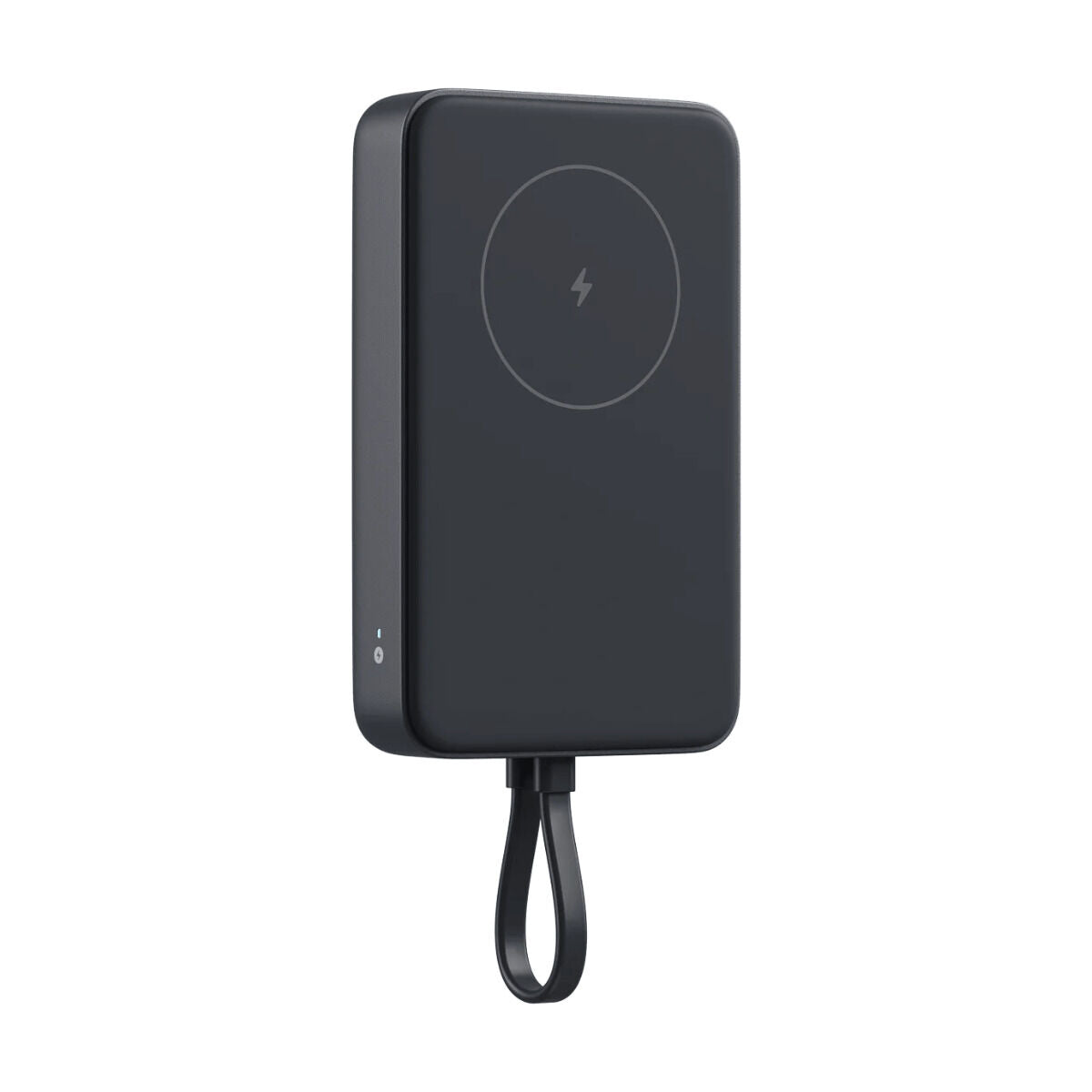 Zijaanzicht van de Xiaomi Powerbank 10000 mAh in grijs met magnetisch draadloos opladen.