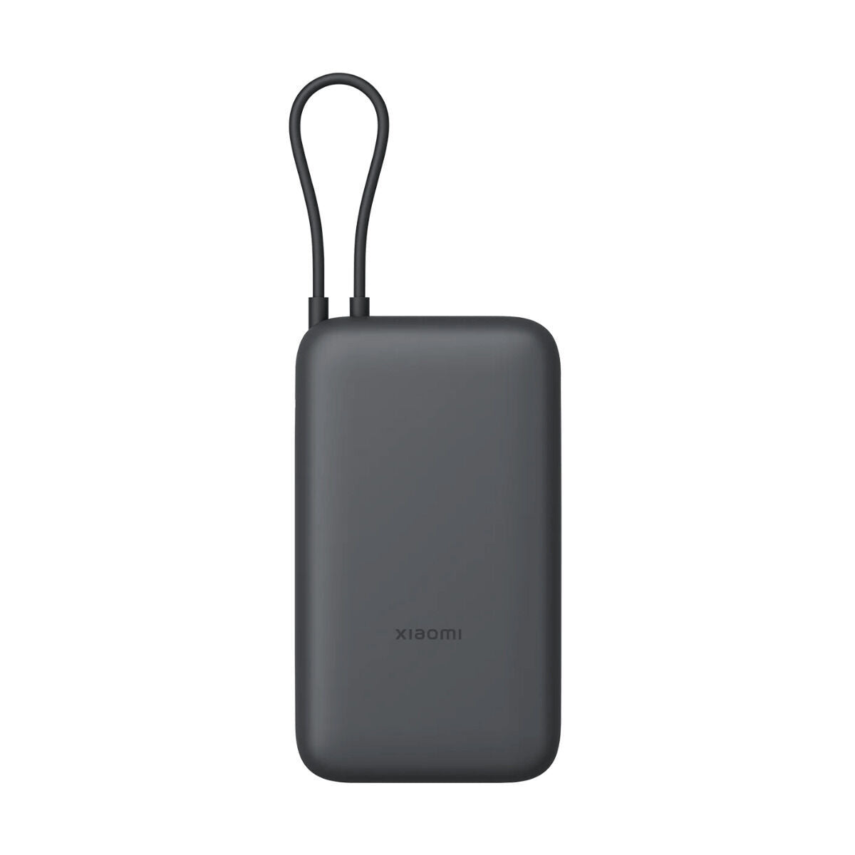 Xiaomi Powerbank 20000 mAh in zwart, compact ontwerp met handige oplaadlus.
