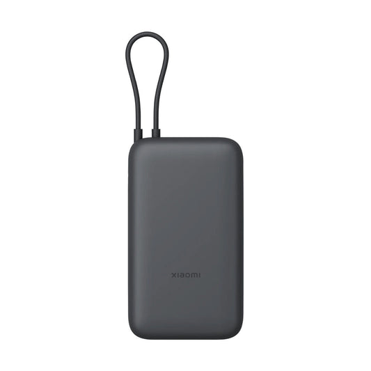 Xiaomi Powerbank 20000 mAh in zwart, compact ontwerp met handige oplaadlus.
