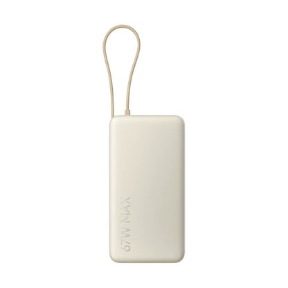 Beige Xiaomi Powerbank 20000 mAh met slim ontwerp en handige ophanglus.