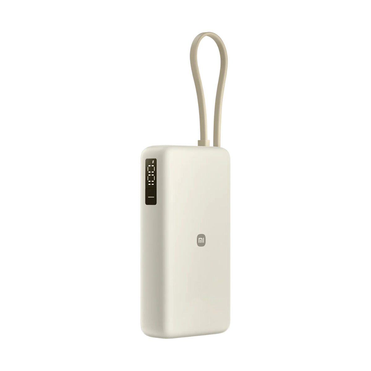 Beige Xiaomi Powerbank 20000 mAh met een handige draaglus en LED-indicator.
