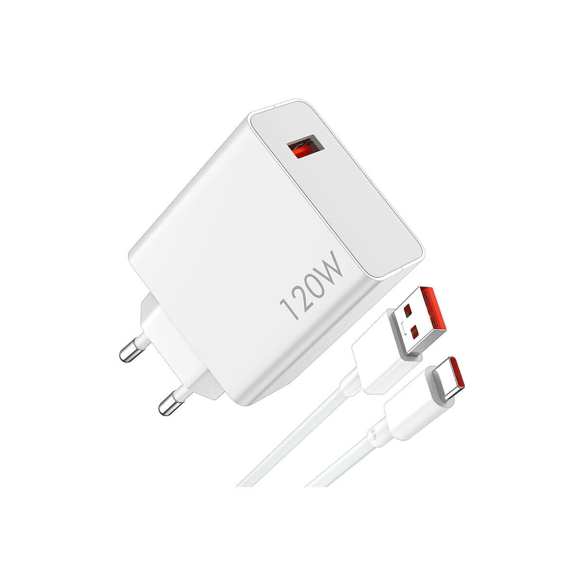 Zijaanzicht van de Xiaomi Combo 120 W snellader met USB-kabel.
