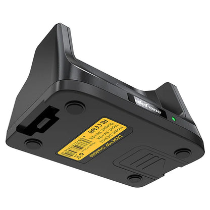 Detail van de Ulefone Dock laadstation met aansluitingen en indicatorlampje.