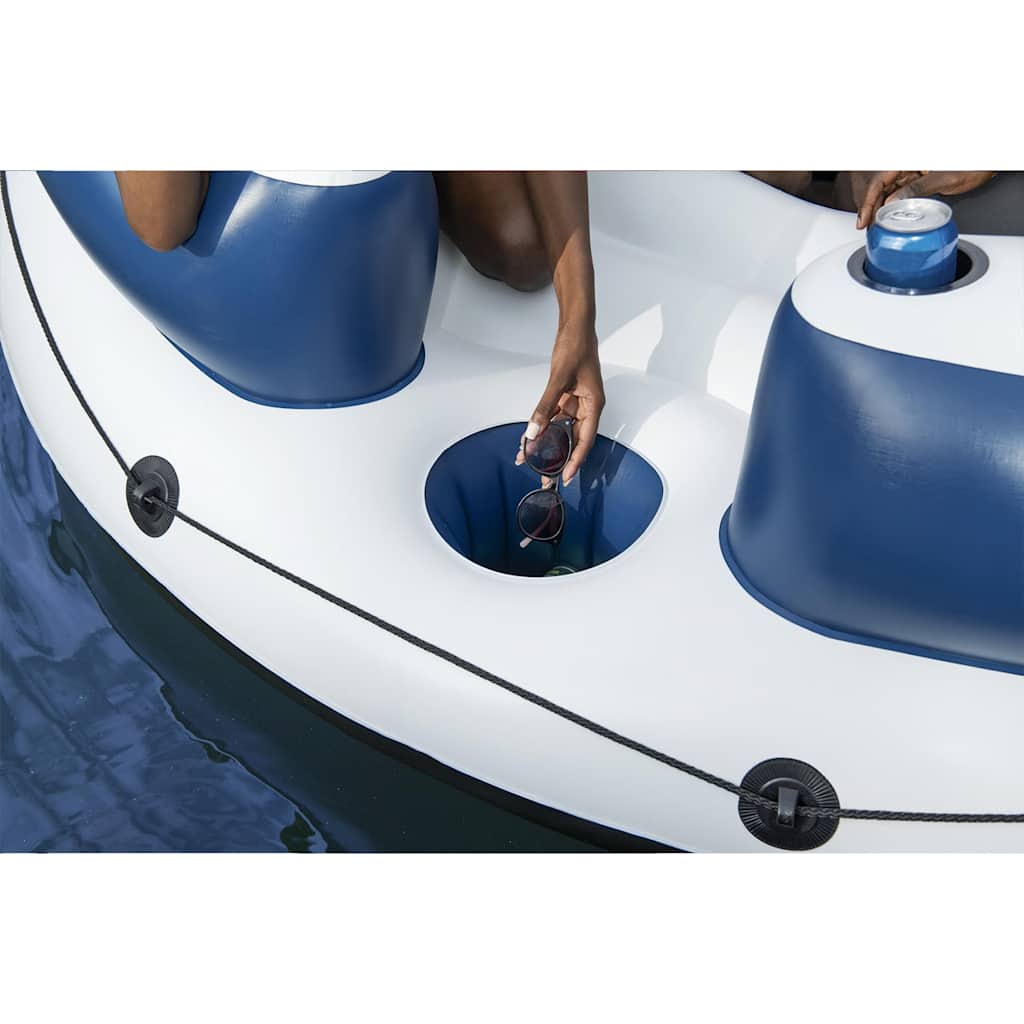 Detail van de bekerhouder op het Bestway Hydro-Force drijfeiland in blauw en wit.