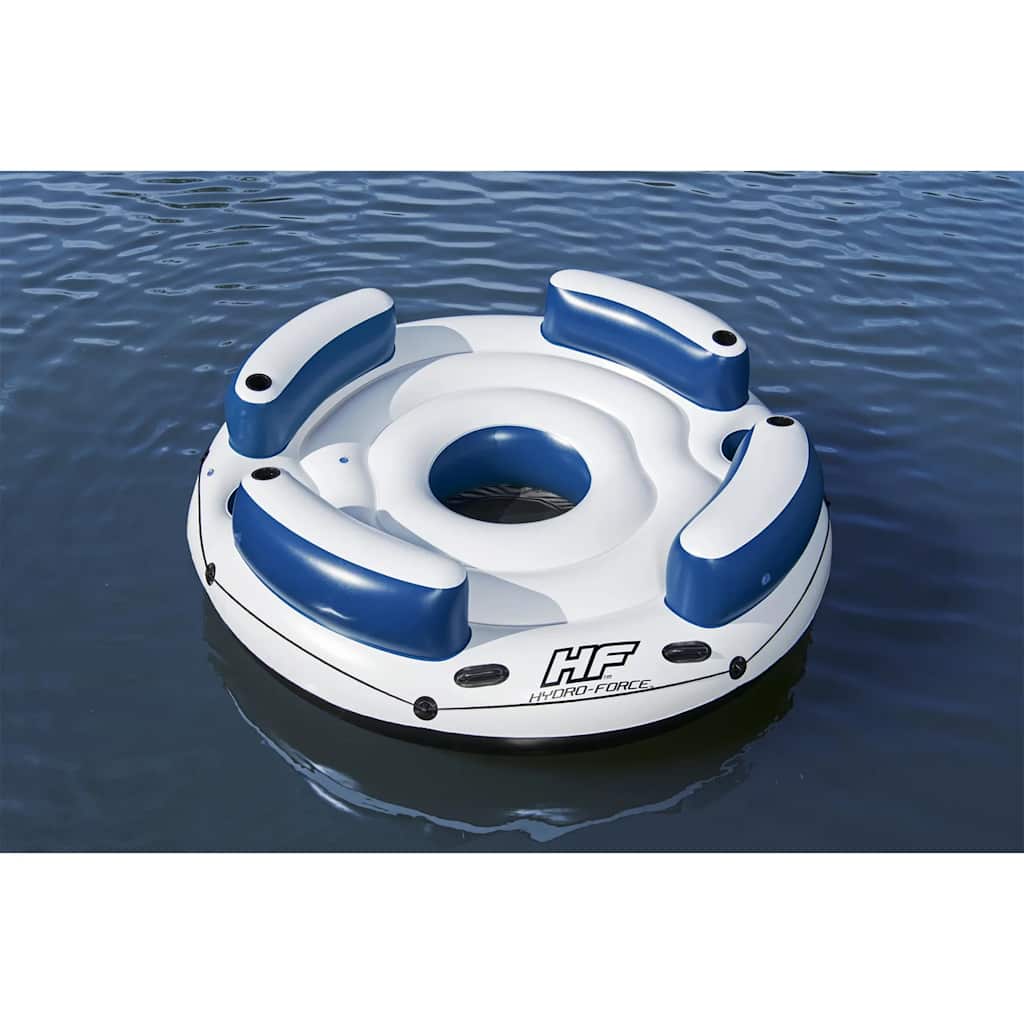 Drijfeiland Bestway Hydro-Force in wit en blauw, drijvend op het water.