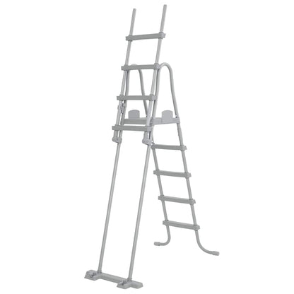 Detail van de Bestway Flowclear zwembadladder met vier treden en stevig stalen frame.