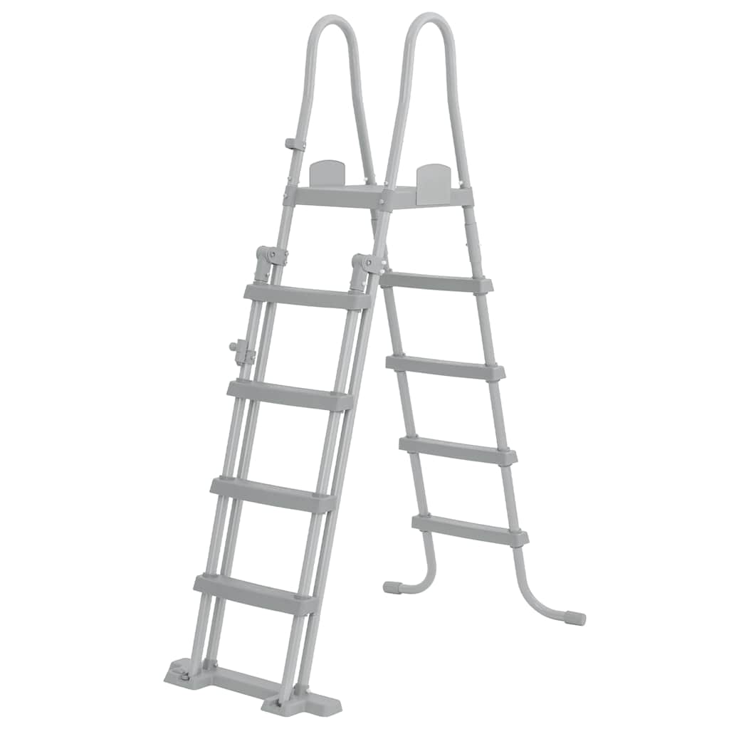 Detail van de Bestway Flowclear zwembadladder met vier treden, zijaanzicht.