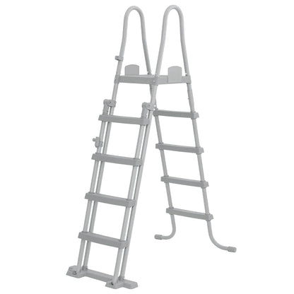 Detail van de Bestway Flowclear zwembadladder met vier treden, zijaanzicht.