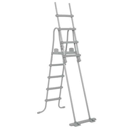 Detail van de Bestway Flowclear zwembadladder met vier treden en stevig stalen frame.