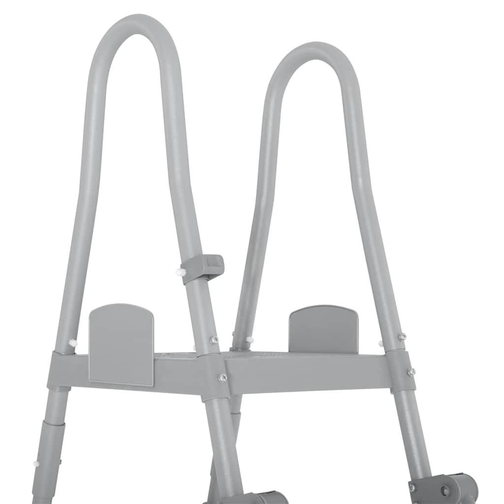 Detail van de Bestway Flowclear zwembadladder met stevige handgrepen en verstelbare treden.
