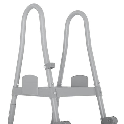Detail van de Bestway Flowclear zwembadladder met stevige handgrepen en verstelbare treden.