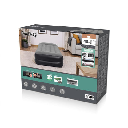 Detail van de Bestway luchtbed verpakking met afbeelding en specificaties.