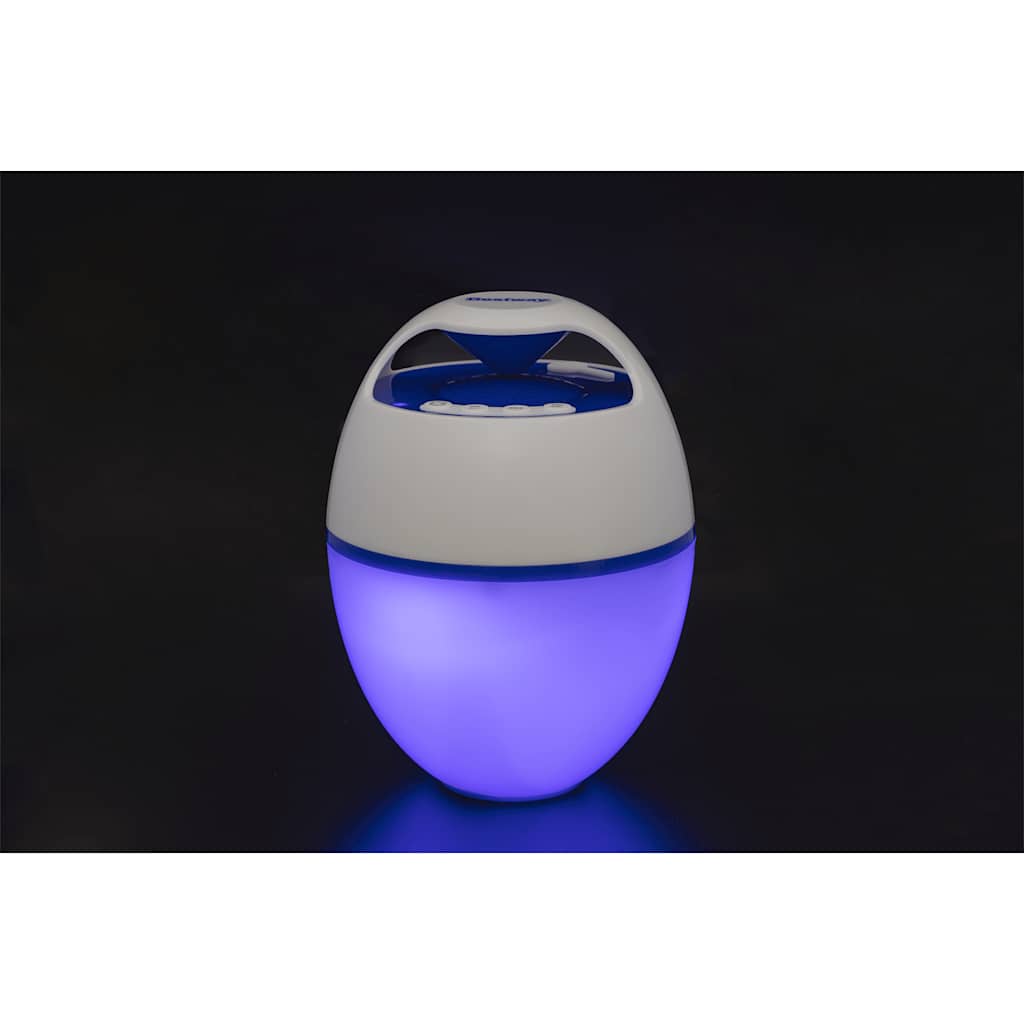 Detail van de Bestway Bluetooth luidspreker met LED-verlichting in een ronde vorm.