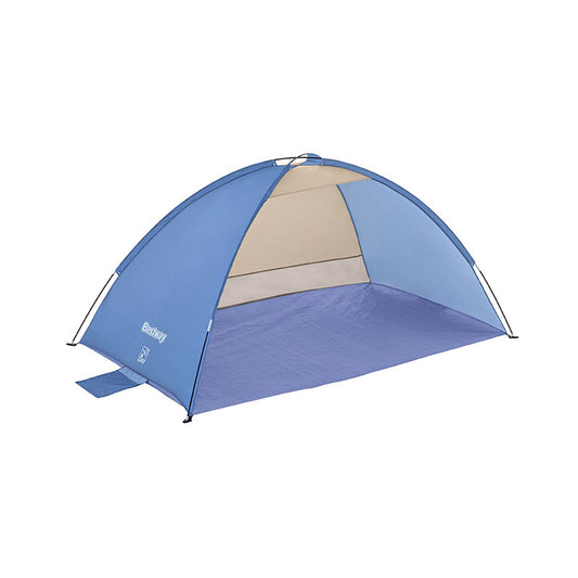 Bestway Polyester Tent UPF 80+ in lichtblauw, opengeklapt met een ruime binnenruimte.