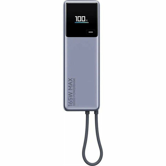 Xiaomi Powerbank 10000 mAh in grijs met digitaal display en oplaadindicator.