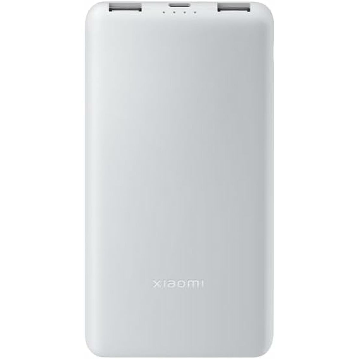 Detail van de Xiaomi Powerbank 10000mAh in wit, met indicatorlampjes bovenaan.