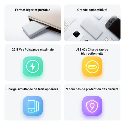 Detail van de Xiaomi Powerbank 10000mAh met informatie over snelle oplading en compatibiliteit.