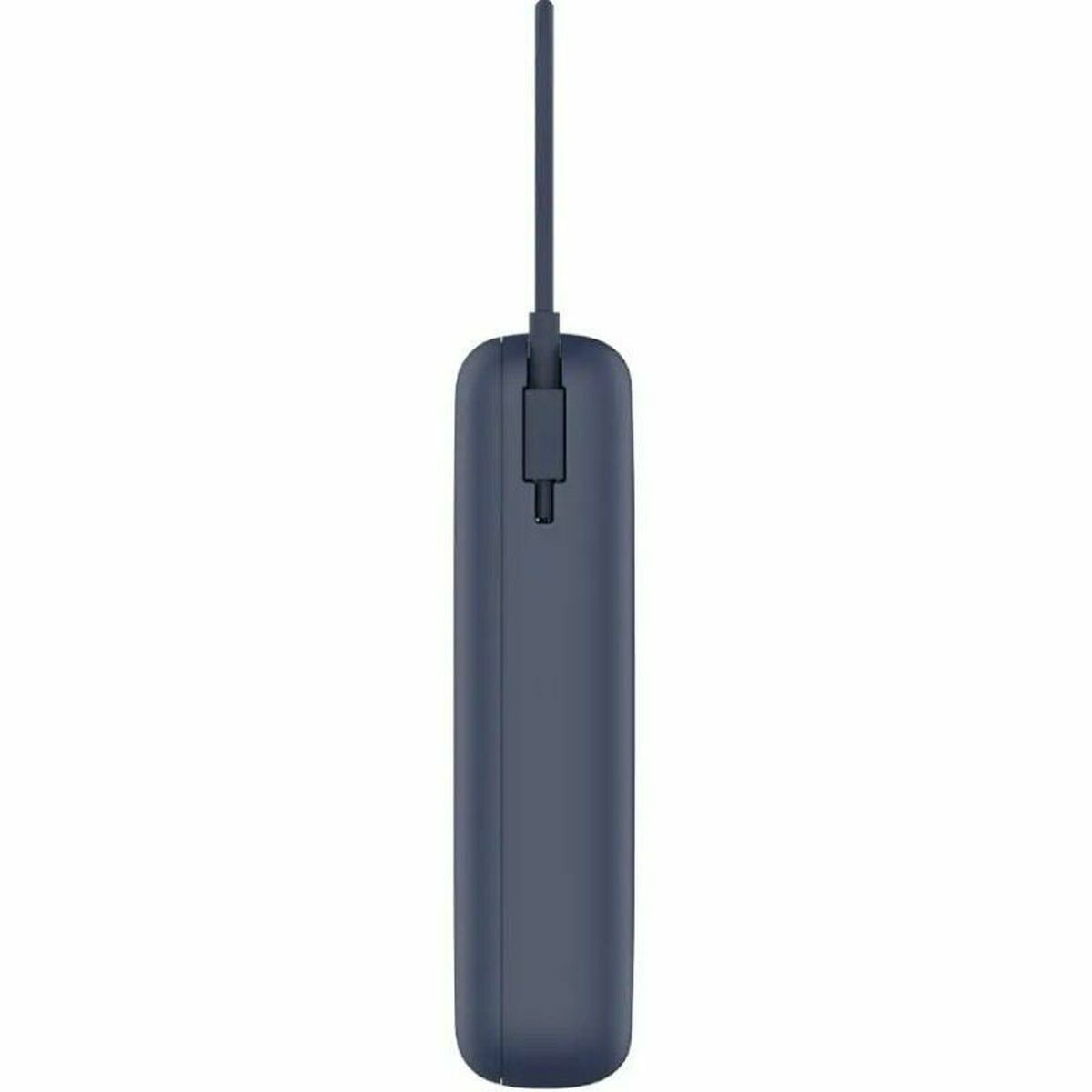 Zijaanzicht van de blauwe Xiaomi Powerbank 20000 mAh met slank ontwerp.