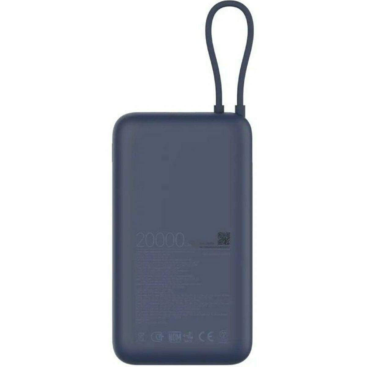 Achterkant van de blauwe Xiaomi Powerbank 20000 mAh met een handige draaglus.