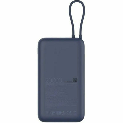 Achterkant van de blauwe Xiaomi Powerbank 20000 mAh met een handige draaglus.